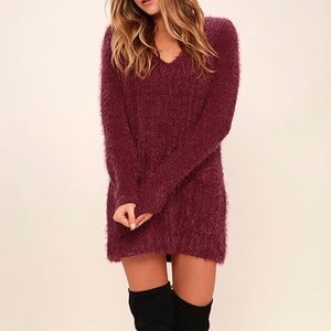 Maroon Fuzzy Dress with Front Pockets